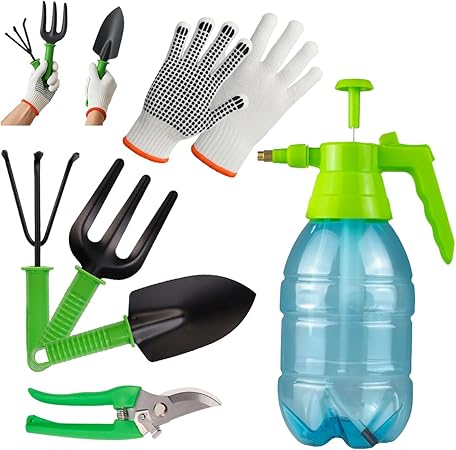 Kit para Jardinagem 6 Pecas Pa Garfo Ancinho Tesoura de Poda Luva Pulverizador